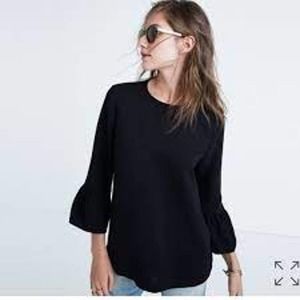 Madewell size M black solid bell sleeve top 3/4 sleeves trumpet hem keyhole back